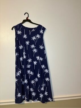 Link Navy Sleeveless Palm-Print A-Line Dress